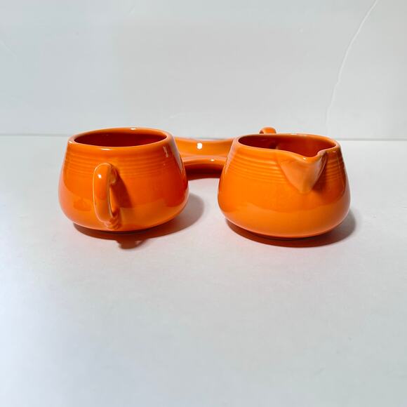 Vintage Fiestaware Sugar & Creamer Tray 4- Piece Set in Retired Tangerine Orange - Picture 7 of 9